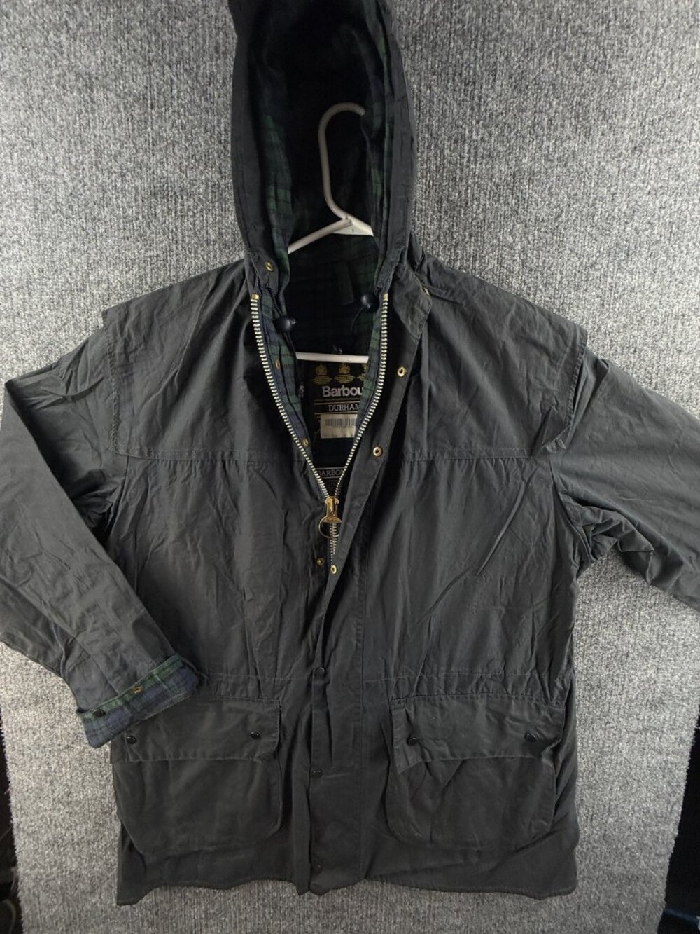 Barbour A6 Lined Durham Waxed Jacket Hooded England Men Blue C36 Cotton Canvas